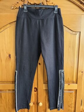 Black Straight-Leg Embellished Hem Pants